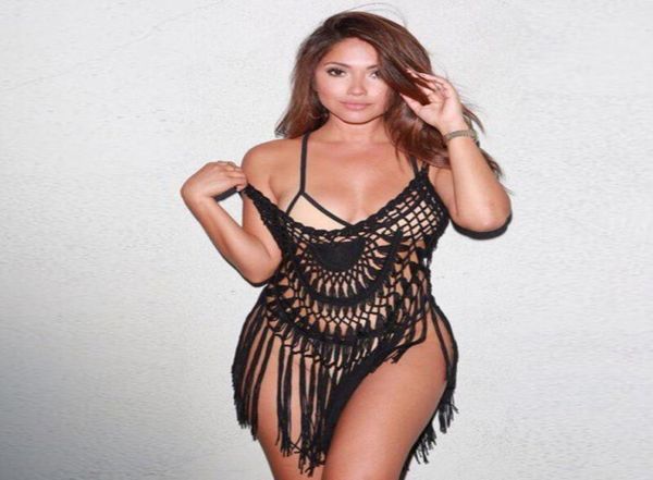 

beach wear women hollow out beach cover up see through black crochet bikini cover ups tassel coverups swimwear dress swimsuit19350171
