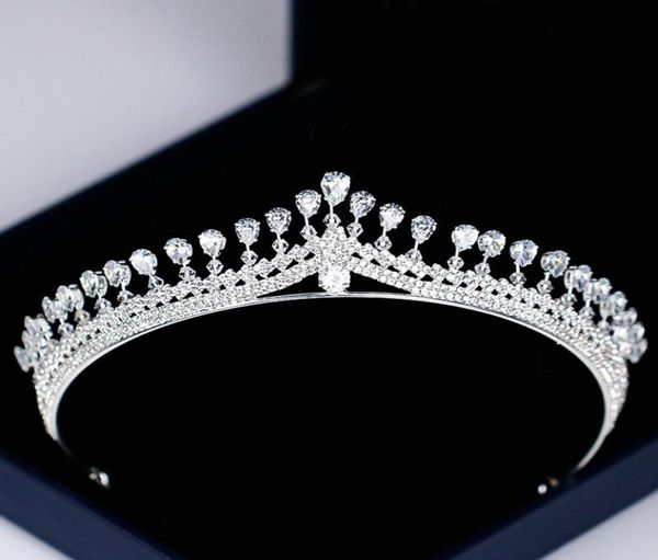 

luxury women princess crown headband crystal rhinestone tiara and crown wedding hair band jewelry silver bridal hair accessories4666958, White;golden