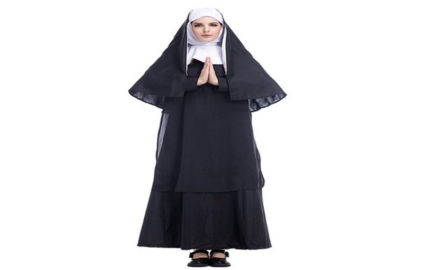 

halloween costume clothes for adults christian nun cosplay black dress cape set party vintage role play clothing8177617, Black;red