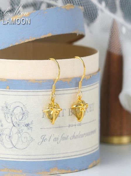 

lamoon 925 silver drop earrings for women romantic heart natural citrine jewelry 14k yellow gold plated fine jewelry lmei013 b12046446329, Golden