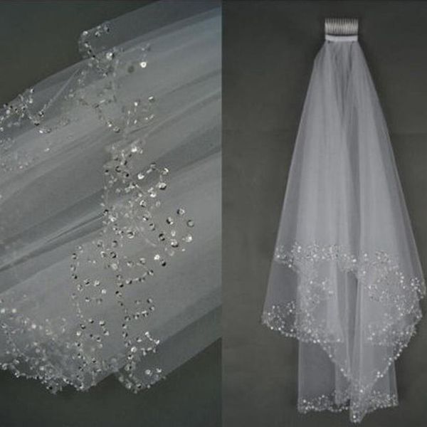 

1 5 metres two-layers sequins beaded edge bridal veils with comb white ivory soft tulle veil for wedding party242c, Black