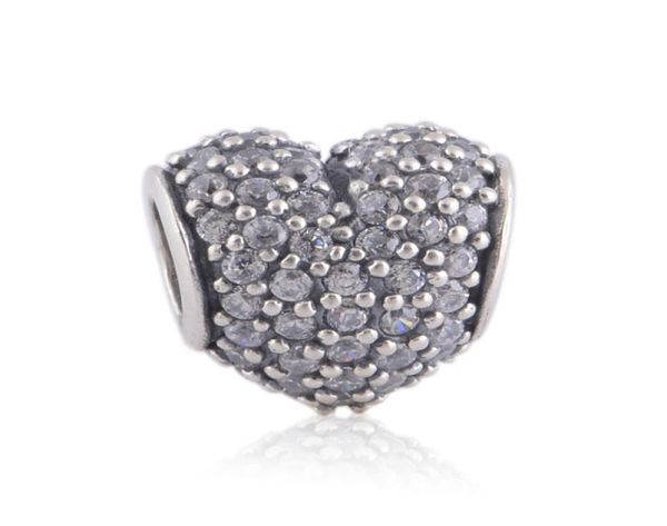 

100% 925 sterling silver white pave heart bead fits european jewelry chamilia charm bracelets1604856, Black