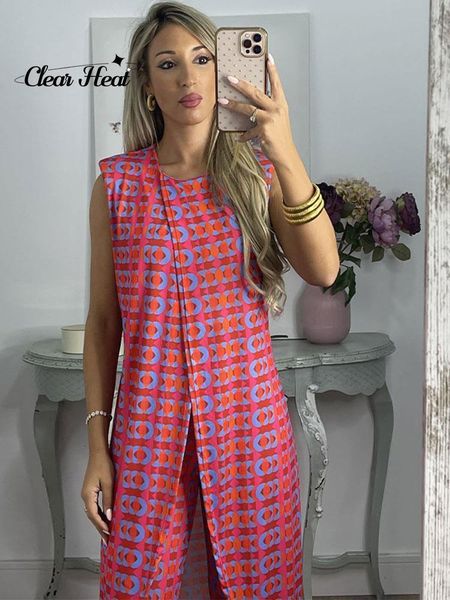 

womens two piece pants fashion printed pants 2 piece set women o neck sleeveless high waist pants suit casual oversize high street female ou, White