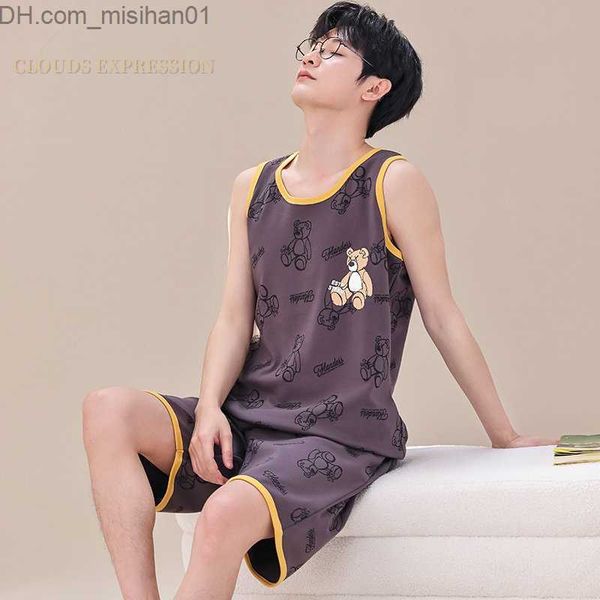 

men's sleepwear summer new plus 4xl cartoon dinosaur boy pajamas knitted men's pajamas set pajamas casual set z230721, Black;brown