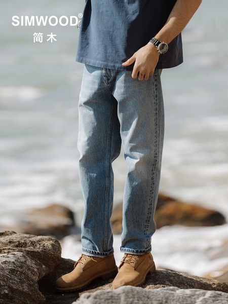 

mens jeans spring loose straight wash vintage men 13 oz denim trousers plus size brand clothing sm230078 230720, Blue