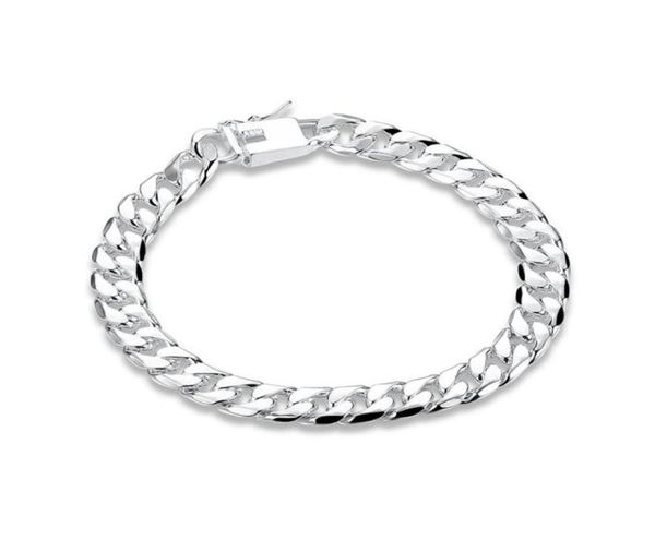 

8mm side chain hand chain male money sterling silver plated bracelet men and women 925 silver bracelet spb2271528265, Black