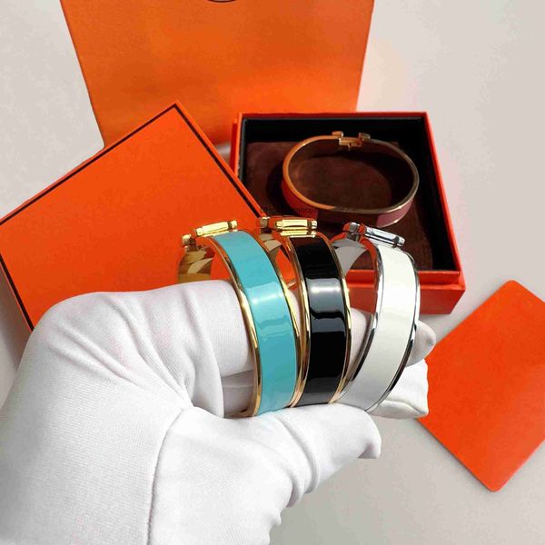 

designer bracelet classic bangle h letter bracelets men's and women's lover's bangle gold rose gold silver enamel bangle 12mm, Black