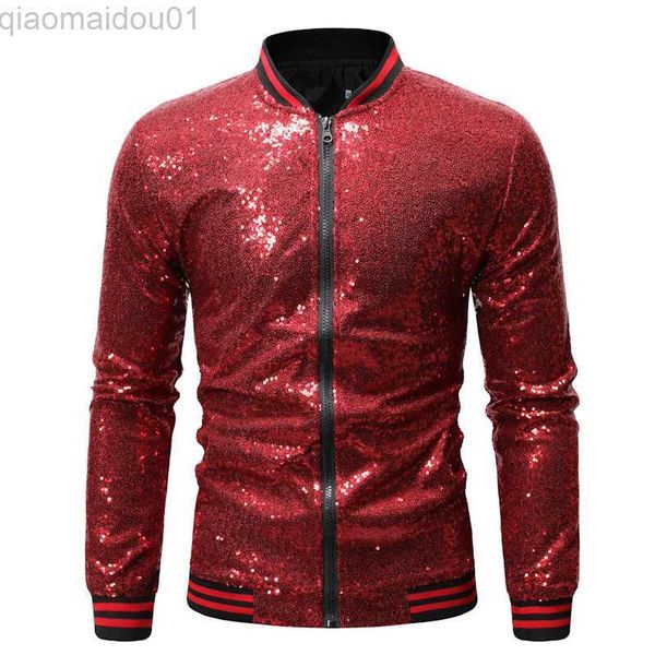 

men's jackets shiny sequins sparkle bomber jacket men 2023 gold glitter striped zipper mens jackets and coats party dance show clothes, Black;brown