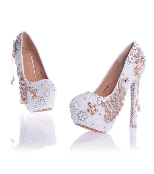 

red pearl and rhinestone wedding shoes with phoenix bridal dress shoes tassel pendant platform heels prom party pumps plus size4516747, Black