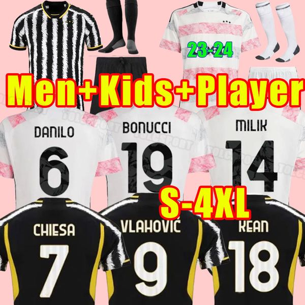 

fans player version 23 24 soccer jerseys pogba vlahovic chiesa 2023 2024 football shirt set di maria locatelli morata de ligt juventus kean, Black;yellow