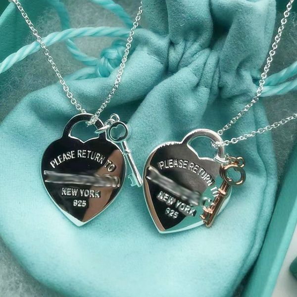 

tiffansy necklace collana gold chain key necklaces heart necklace love necklace women men gold/silver/rose with full package of brand as wed