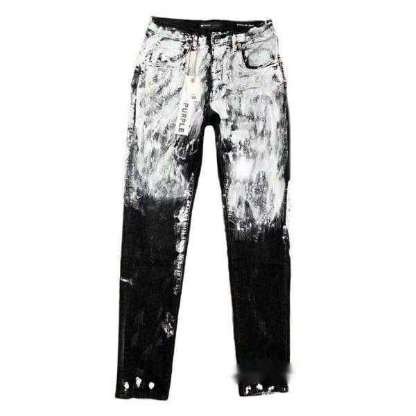

designer purple-bran* brand men slim fit casual jeans size paint minimalist small foot straight tube style, Blue