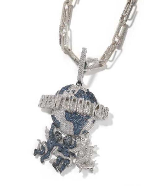 

hip hop pendants aaa cz stone paved bling iced out afew good kids little angel earth necklace for men rapper jewelry gift3089540, Silver