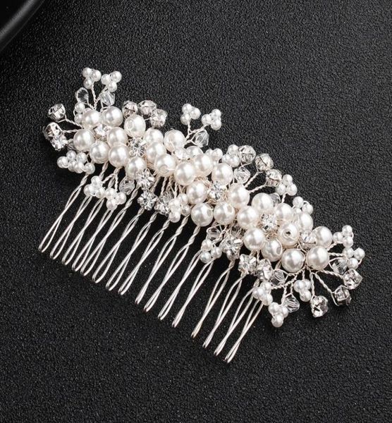 

ivory white pearls austrian crystal hair combs wedding hair accessories bridal head jewelry handmade hairpieces hairpins jch1266147582, Golden;white
