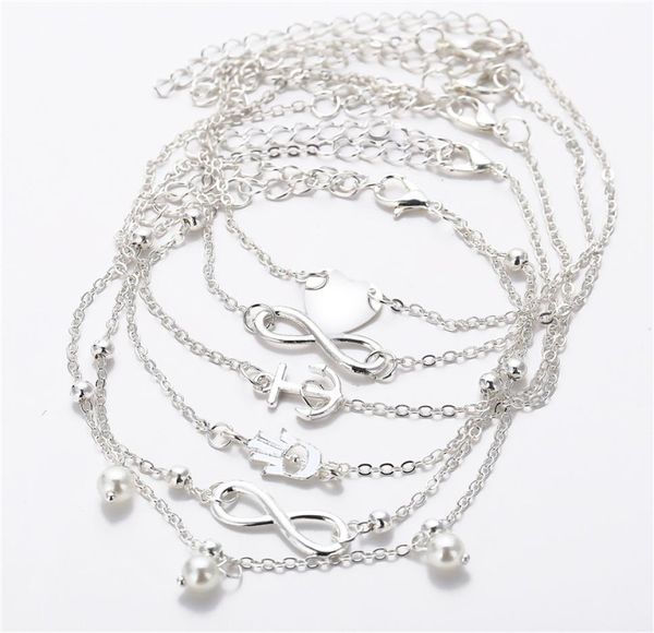 

anklets bracelet for women girls silver gold charm fashion peach heart anchor artificial pearl beads alloy sandal beach feet 5318893, Red;blue