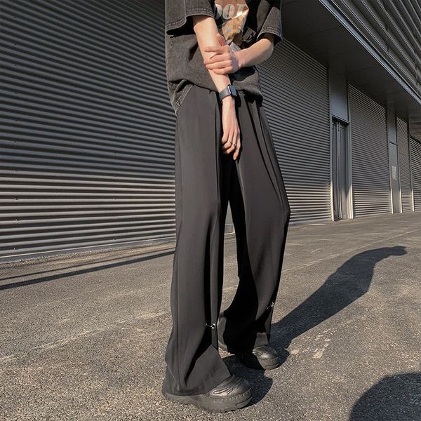 

men's pants chinese style ice silk casual thin high street trousers handsome drape wide leg pant male clothes 230720, Black
