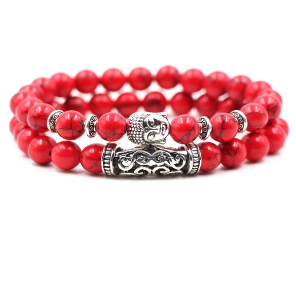 

bracelet beaded strands 8mm red turquoise alloy silver plated 2pcsset owl buddha men women gift bracelets1527827, Black