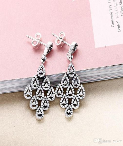 

new 925 sterling silver tear drop pendant dangle earring set original box for p cz diamond crystal women earrings4539206