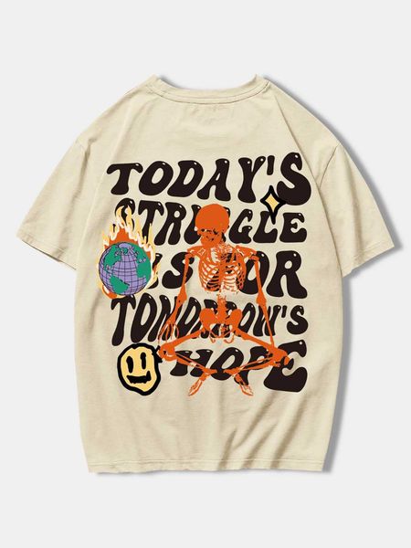 

men's fashion guys skeleton slogan graphic, White;black