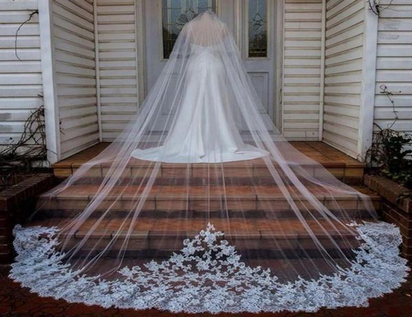 

new appliqued lace wedding veils long cathedral length white ivory champagne bridal veil with comb custom made wedding veil6988738, Black