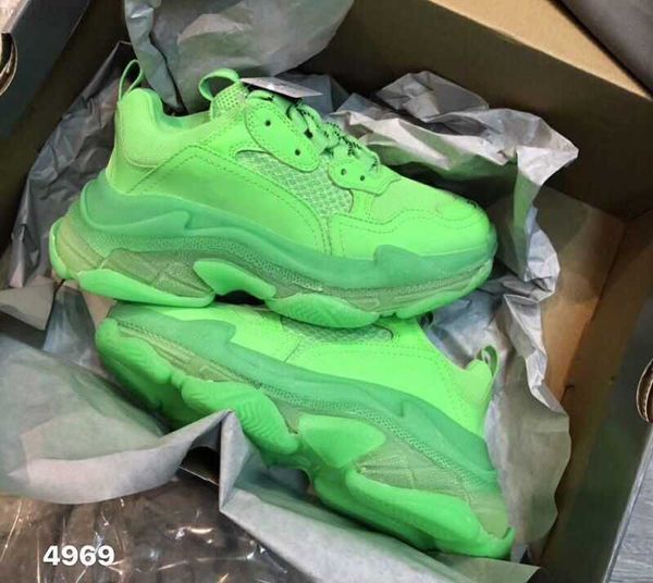 

green triple s designers sneaker men fluo luxury casual new shoes women low lacing-up platform sneakers leather mesh clear sole, Black