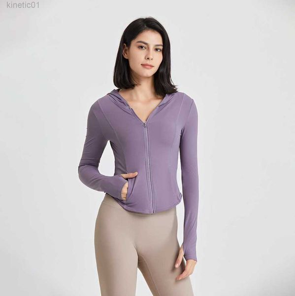 

2023 desginer alo yoga jacket new sports coat women's hooded fitness suit casurunning jacket quick drying tight top, Black;brown