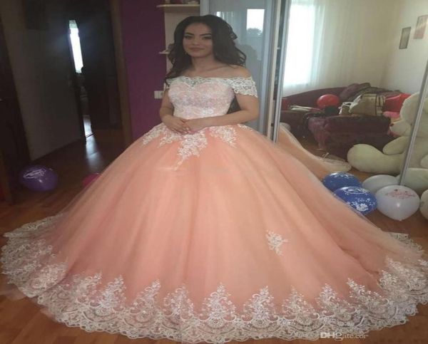 

elegant blush pink ball gown quinceanera dresses off shoulder white lace appliques tulle plus size sweet 16 dresses saudi arabic p7512632, Blue;red