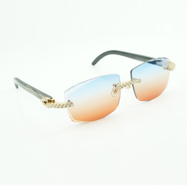 

new moissanite diamond buffs sunglasses male and female black textured buffalo horns sunglasses 3524015 size: 57-18-140mm, White;black