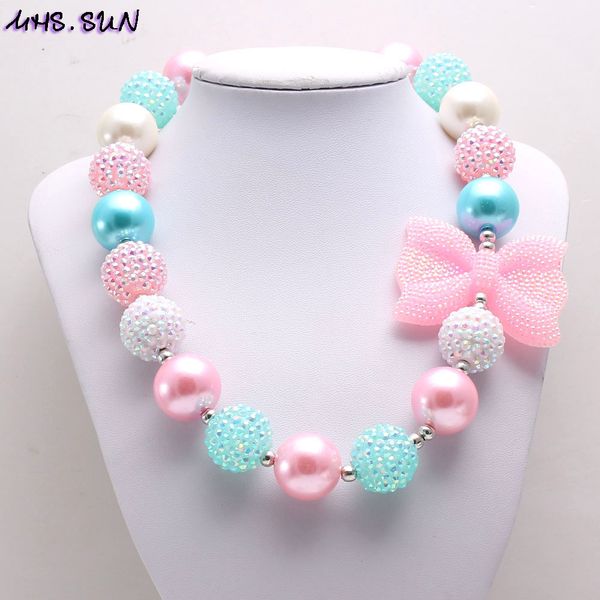 

pink bow bracelet set beaded necklace chunky necklace set, Silver