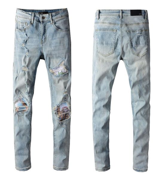 

2021 tikmens jeans distressed motorcycle biker jean rock skinny slim ripped hole stripe fashionable snake embroid7257963, Blue