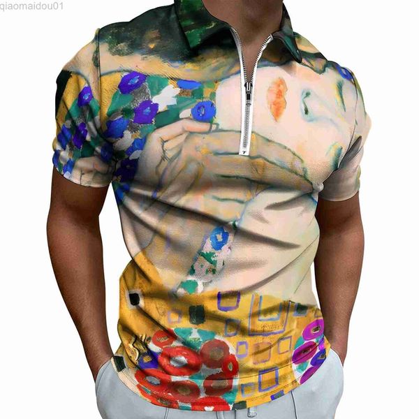 

men's casual shirts gustav klimt casual t-shirts the kiss polo shirt y2k shirt daily short sleeve design clothing big size 5xl 6xl l230, White;black