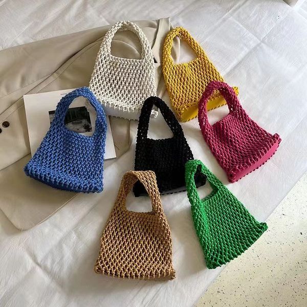 

designer bag cotton rope hollow fishing net woven bag 2023 summer new handmade leisure handbag single shoulder bag vacation beach bag