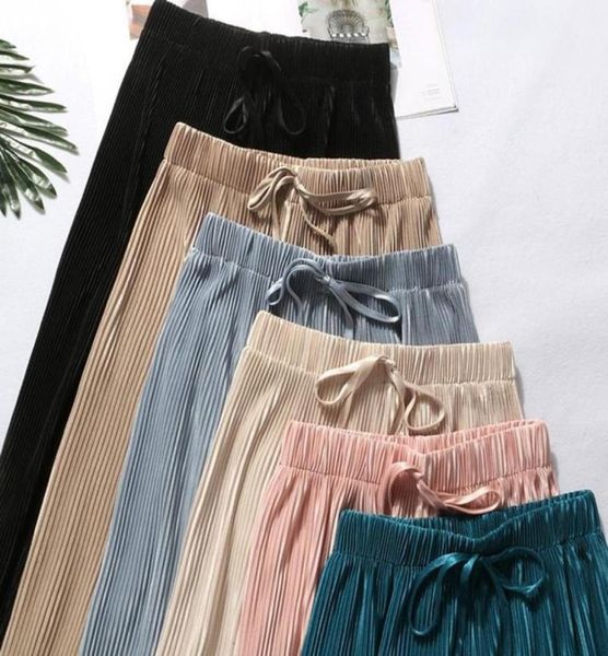 

women039s pants capris 2022 summer spring fashion tide black casual loose elastic waist high pleated wide leg women chiffon7496159, Black;white