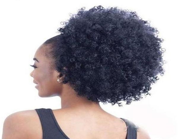 

short high ponytail afro puff curly ponytail hair extension jet black indian virgin hair drawstring ponytail for black women 140g3165820