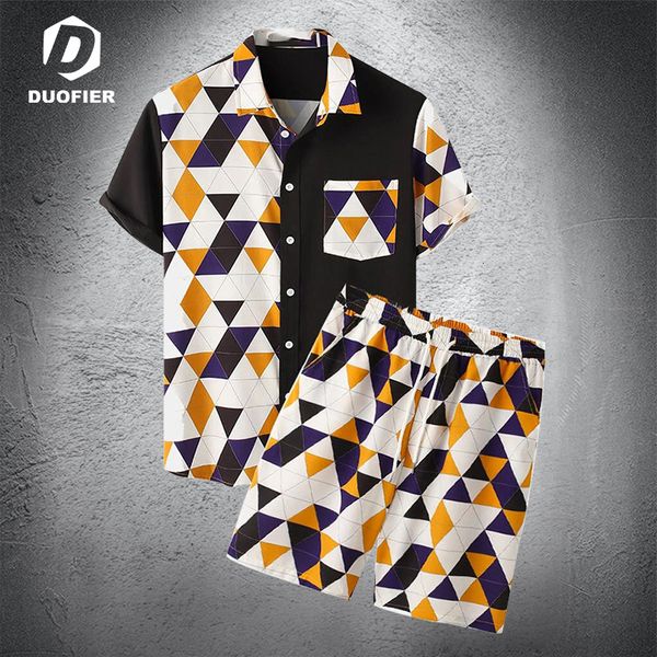 

men s tracksuits men vintage hawaiian print short sleeve shirts shorts suit outfits casual button down beach sets travel vacation party suit, Gray