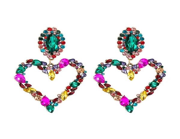 

women dangles heart stud earrings colorful baroque iced out bling rhinestone girls big statement street party fashion brand drop e7785621, Silver