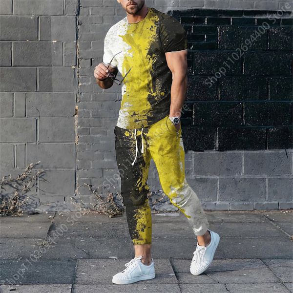 

men's tracksuits summer tracksuit gradient color tshirtpants casual stylish sweatsuit set outfits sports jogging suit oversized clothin, Gray