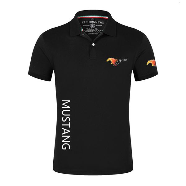 

men's polos 2023 summer fashion mustang print classic cotton lapel short sleeve breathable business casual polo shirt 230720, White;black