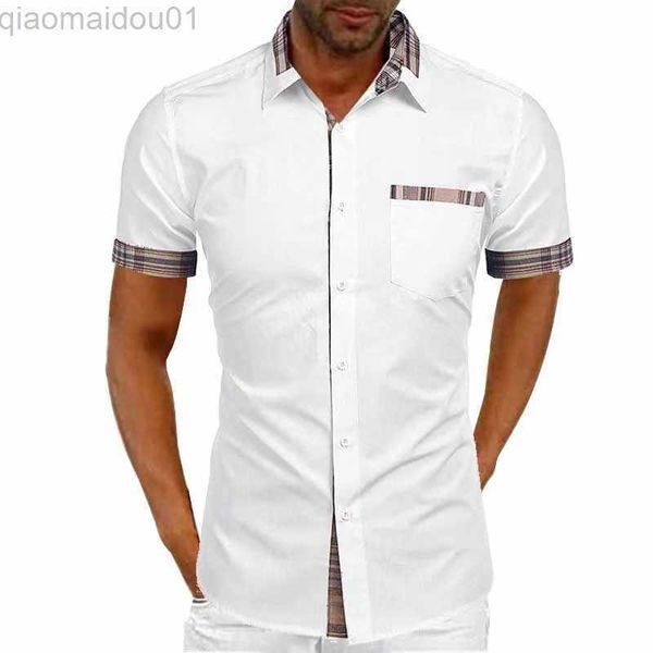 

men's casual shirts 2022 new men's social shirts spring summer casual plaid stitching long-sleeved single-breasted lapel fashion s, White;black