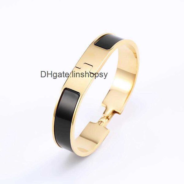 

fashion h bracelet fashion luxury brand gold bangle designer jewelry for women and men letter enamel tennis bracelet rose gold armband silve, Black