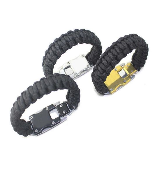

survival bracelet knife product stainless steel survival knife bracelet umbrella rope braided knife lifesaving bracelet 2106096479117, Golden;silver
