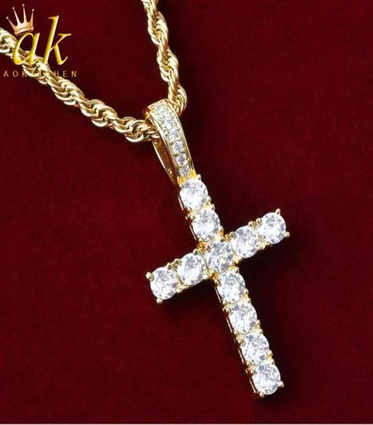 

iceout cross pendant for men gold color matterial copper cubic zircons charms hip hop rock street jewelry with rope chain25198448022, Silver