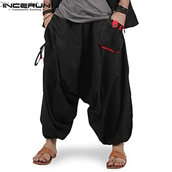

men's pants fashionable men's harem pants jogger street clothing elastic waist loose crotch men's 2023 pocket solid pants s-5, Black