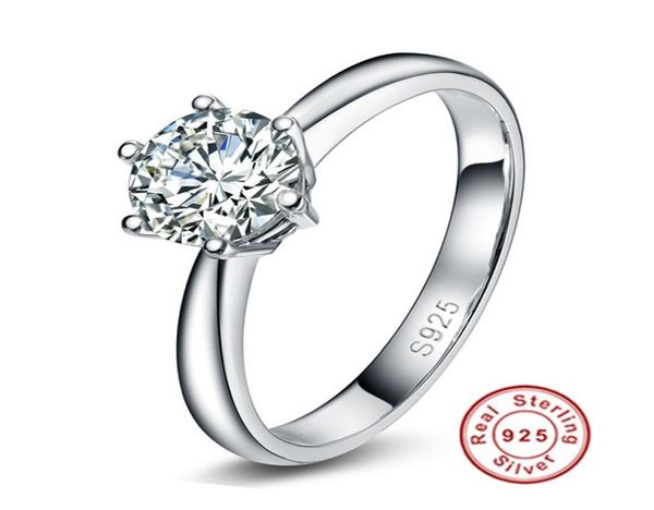 

luxury jewelry solid 925 sterling silver wedding rings for women classic crown inlay 1 carat diamond engagement ring5084704, Slivery;golden