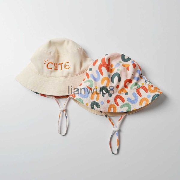 

caps hats children hat doublesided cotton cartoon fishing cap cute kid bucket hat outdoor sunscreen fisherman x0810, Yellow
