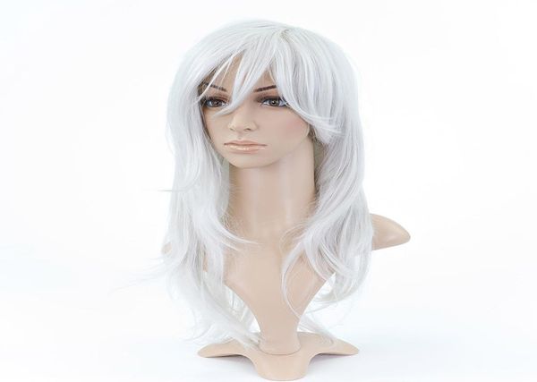 

white wavy medium length anime cosplay costume wig012347678008, Black