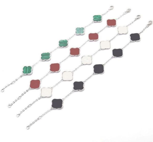 

charm bracelets designer jewellery luxury 6 colors vc letter shell tiger eye stone fritillion fiveflower bracelet 5 fourleaf flo1009129, Golden;silver