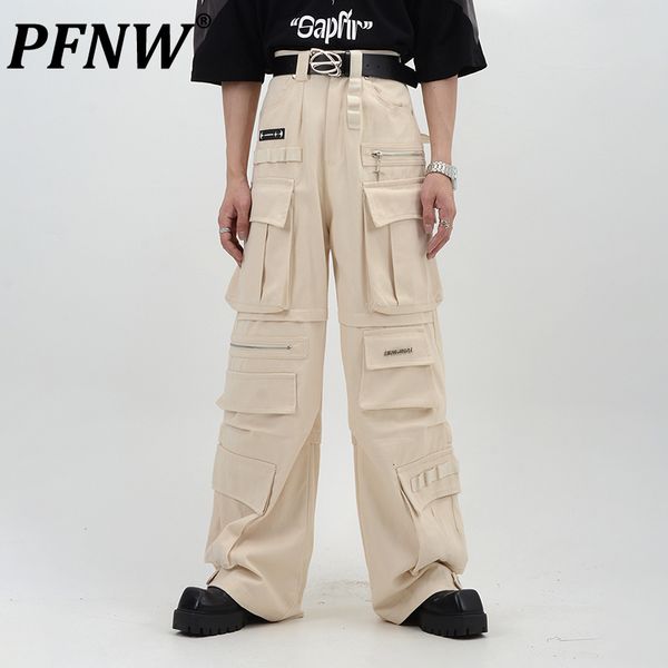 

men s pants pfnw summer safari style multi pockets avant garde trousers straight baggy pioneer darkwear motorcycle cargo 12z1579 230721, Black
