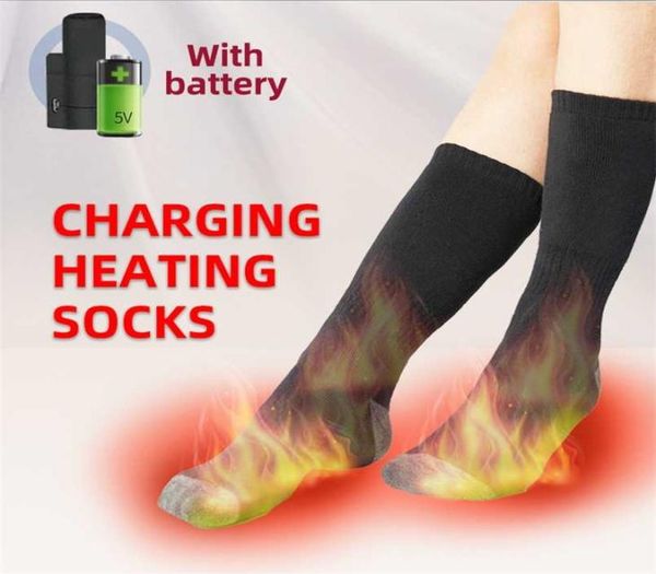 

electric heated socks rechargeable battery powered usb thermal socking boot feet warm hose outdoor sports sock winter 2112044318684, Black;white