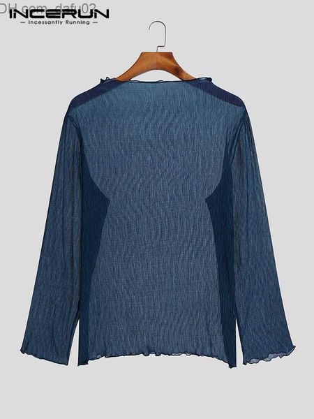 

men's sweaters fashion men's t-shirt turtle neck folding long sleeve transparent camisetas solid mesh street clothing men's c, White;black